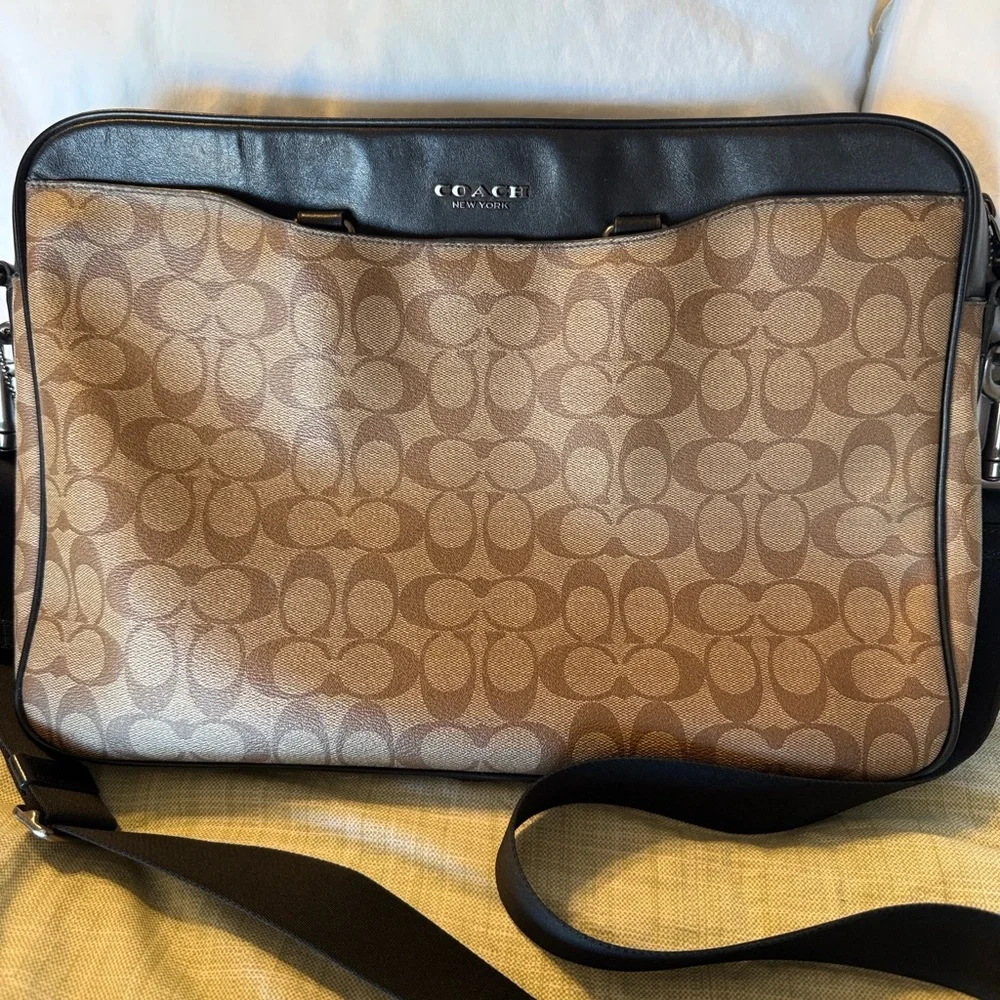Coach Brown Signature Canvas Briefcase with Black Trim